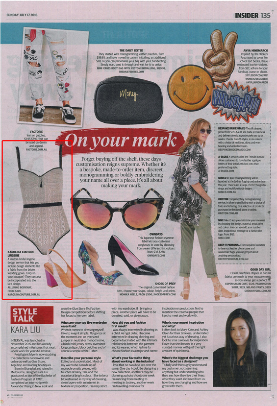 Karolina Couture Lingerie In The Sunday Telegraph | BLEACH.PR